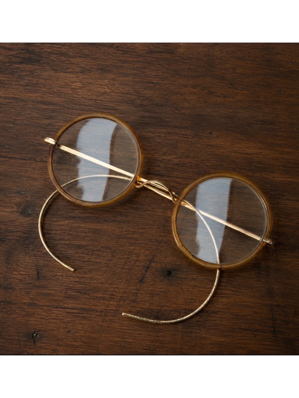 Antique G.O.CO. Windsor Round Eyeglasses Cable Temple Amber Celluloid Spectacles